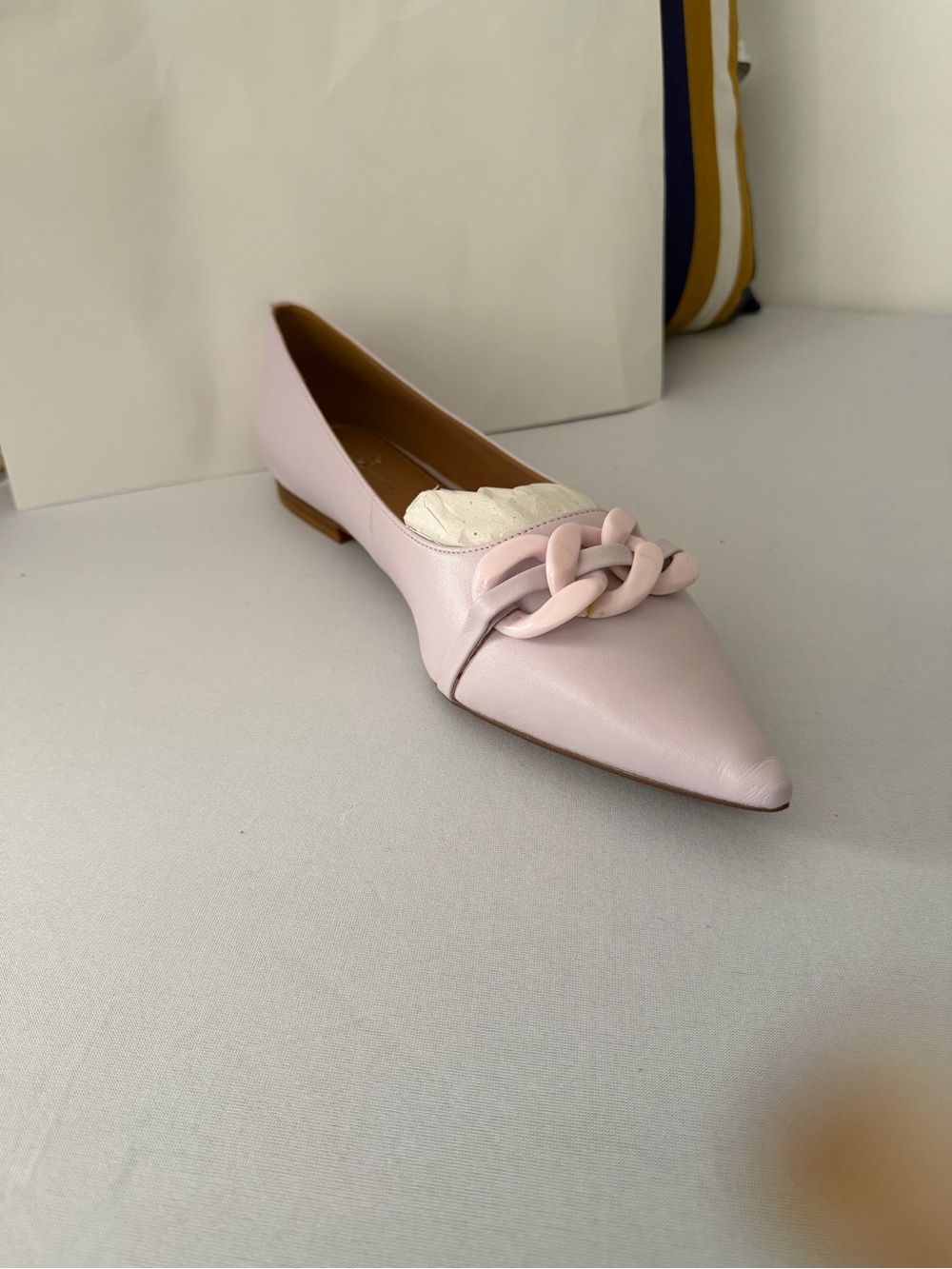 Paolo Pale Pink Pointed-Toe Flat with Chunky Chain
